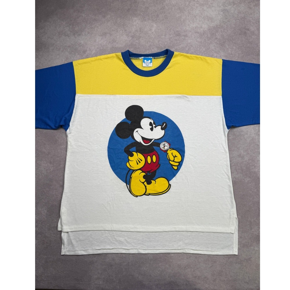VTG 80s Disney Character Fashions Mickey Mouse Colorblock Graphic TShirt Women L